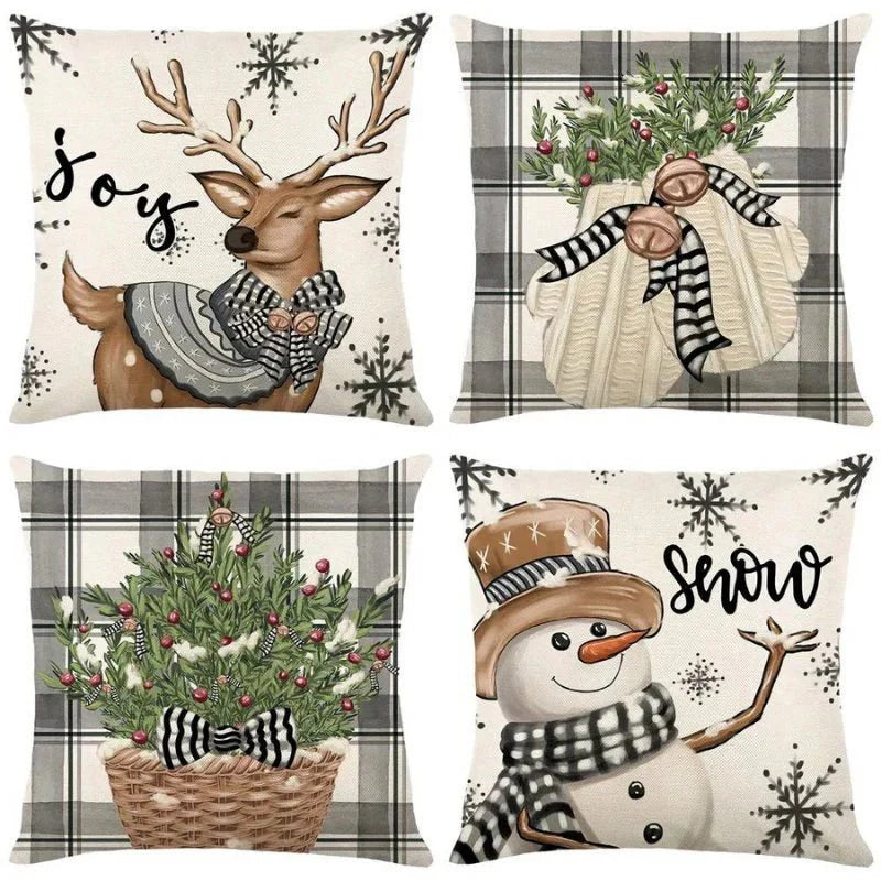 Lot de 4 Housses de Coussin de Noël – Housses de Coussins Décoratives