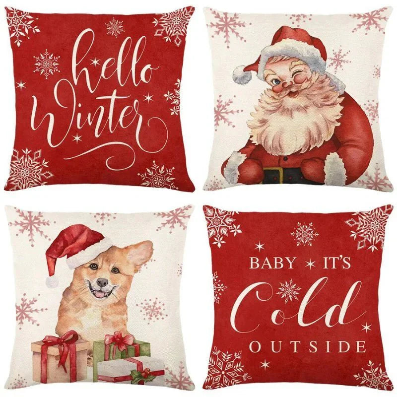 Lot de 4 Housses de Coussin de Noël – Housses de Coussins Décoratives