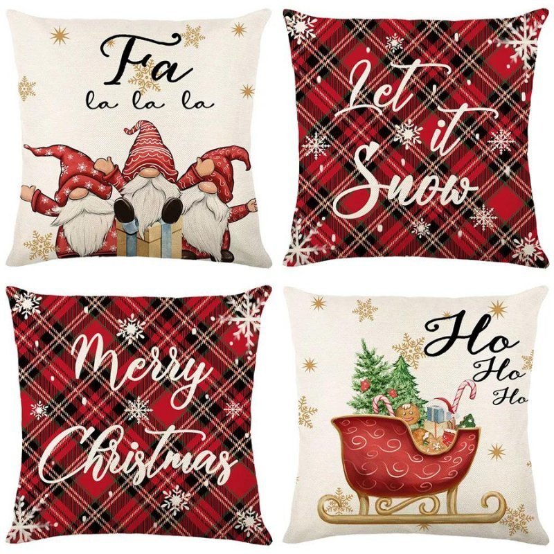 Lot de 4 Housses de Coussin de Noël – Housses de Coussins Décoratives