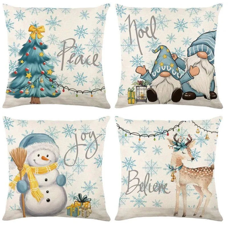 Lot de 4 Housses de Coussin de Noël – Housses de Coussins Décoratives