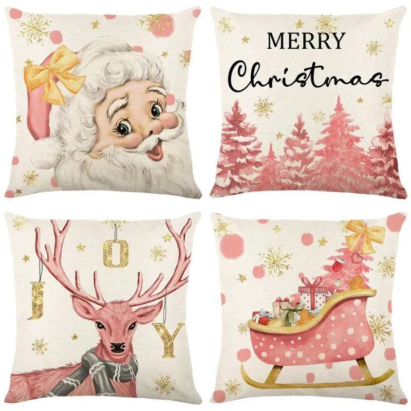 Lot de 4 Housses de Coussin de Noël – Housses de Coussins Décoratives