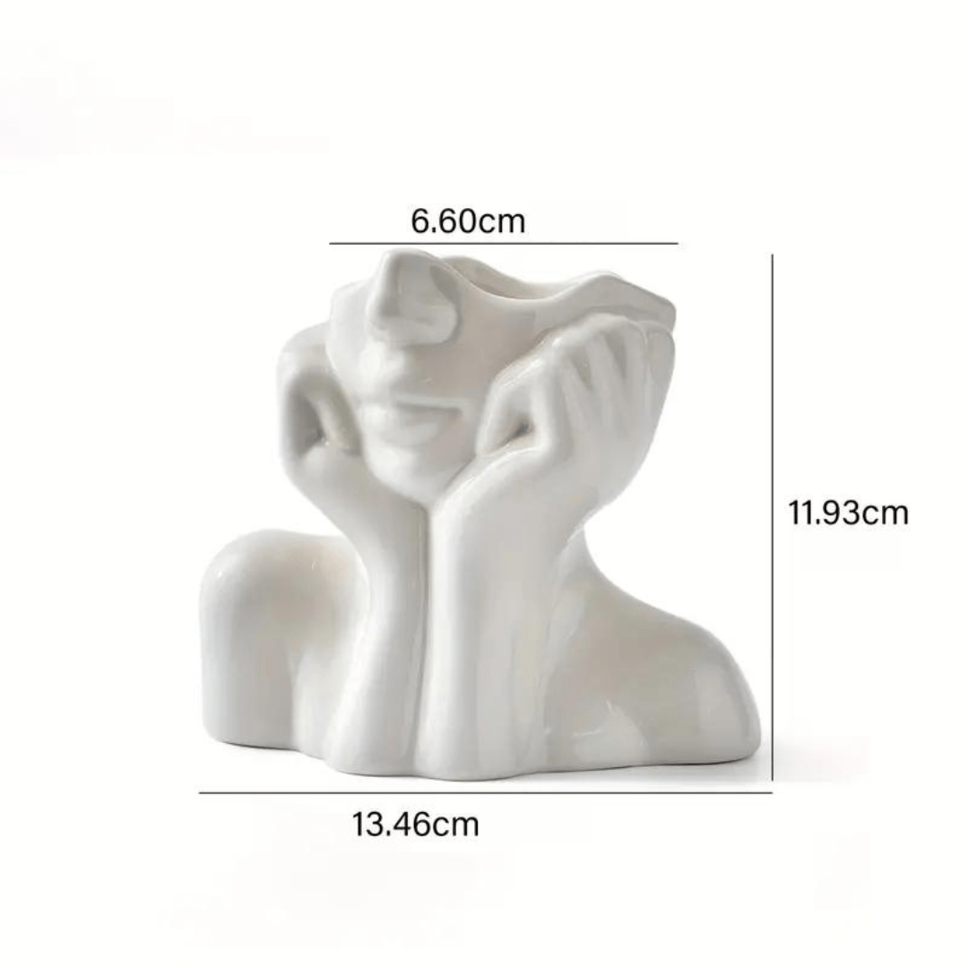 Vase en Céramique Visage Abstrait pour Fleurs et Décoration Intérieure