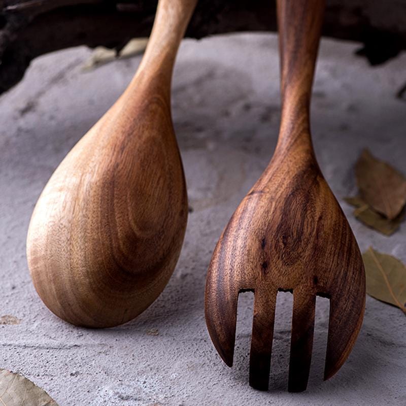 Set de service pour salade en bois d’acacia – Ustensiles de cuisine artisanaux
