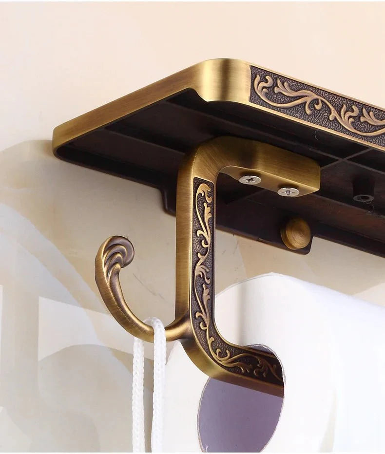 Porte-rouleau mural en bronze antique avec étagère