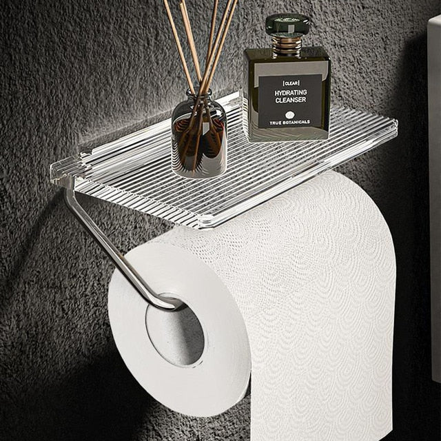 Porte-papier toilette en acrylique transparent avec cadre en métal
