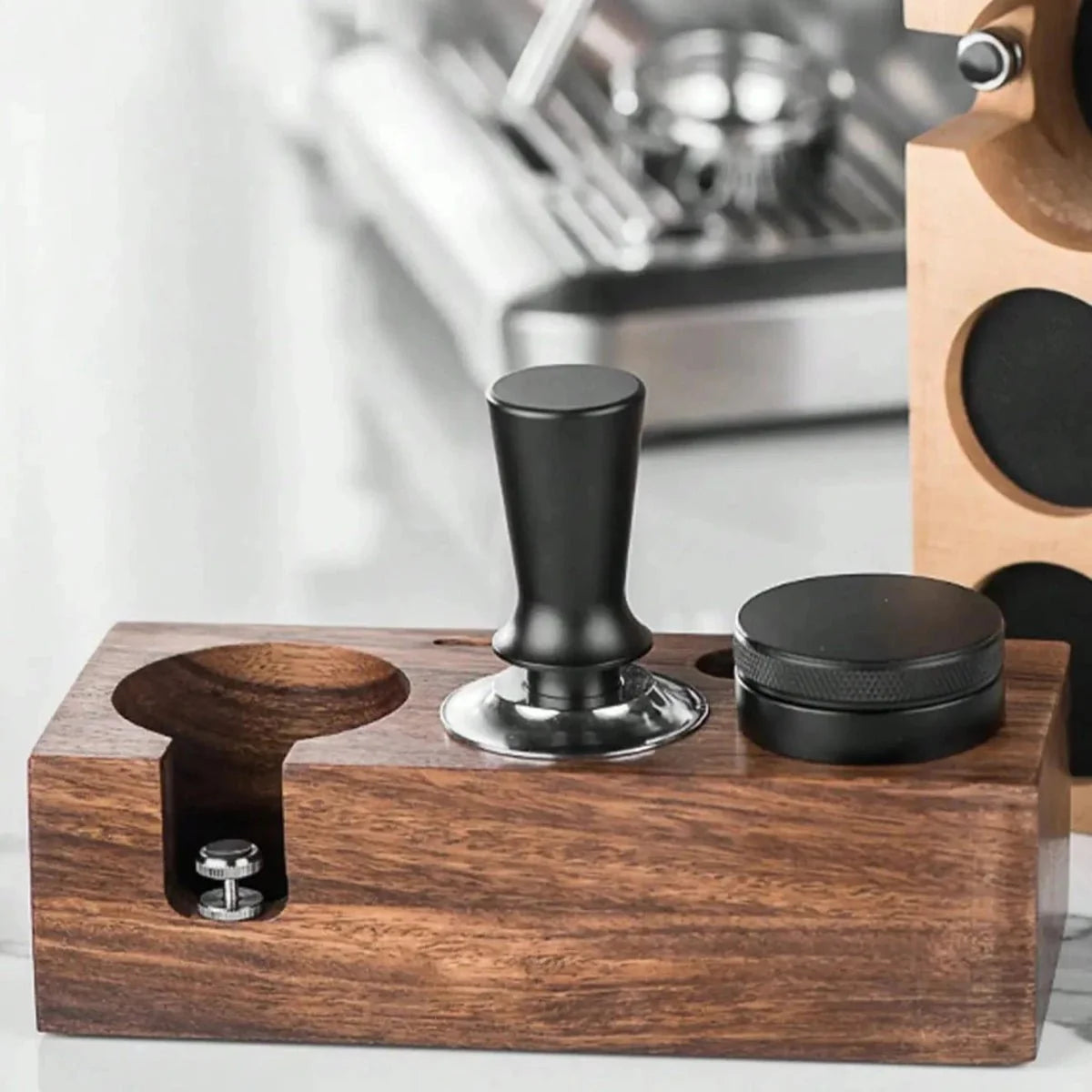 Station de tassage pour espresso - Support en bois pour porte-filtre