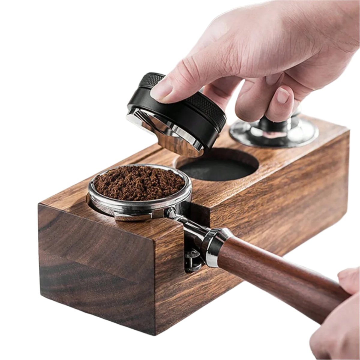 Station de tassage pour espresso - Support en bois pour porte-filtre