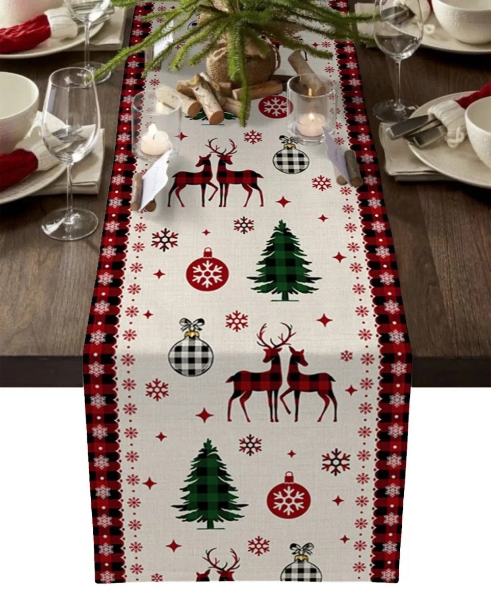 Chemin de table de Noël festif – Décoration de fête en lin