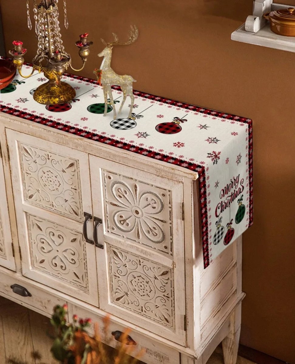 Chemin de table de Noël festif – Décoration de fête en lin