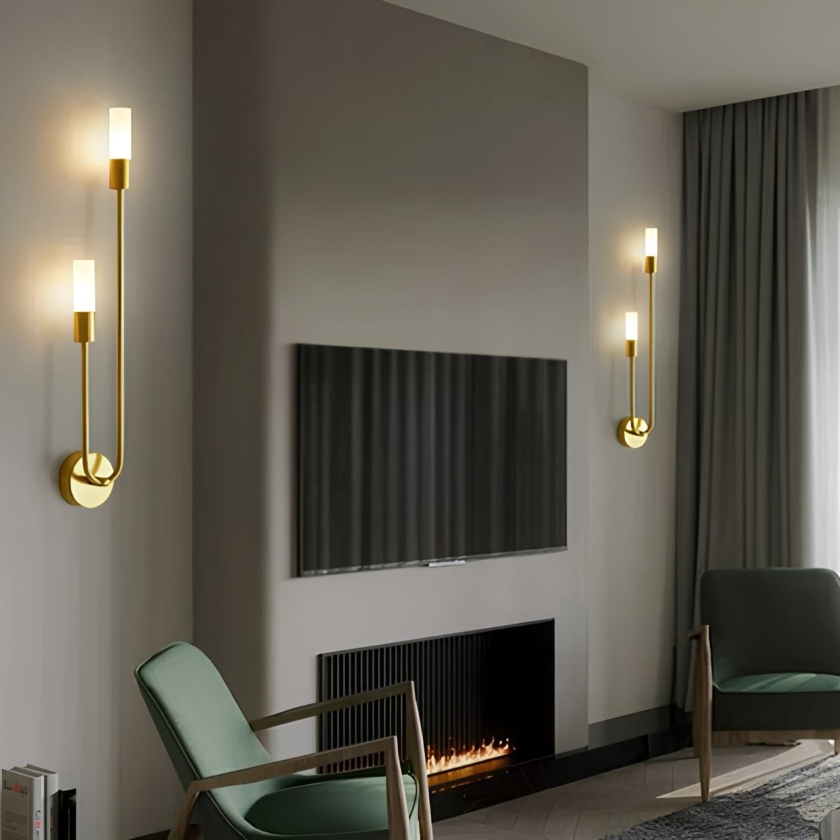 Applique murale dorée avec double cylindres en verre dépoli