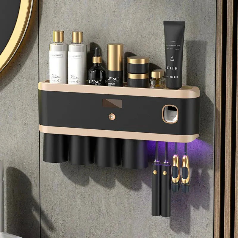 Porte-brosse à dents UV avec stérilisateur et distributeur de dentifrice