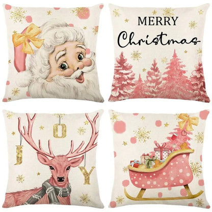 Lot de 4 Housses de Coussin de Noël – Housses de Coussins Décoratives