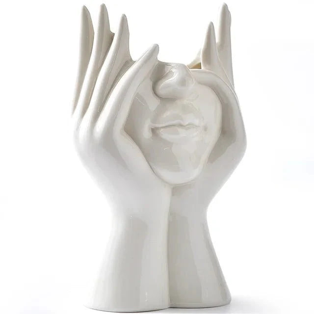 Vase en Céramique Visage Abstrait pour Fleurs et Décoration Intérieure