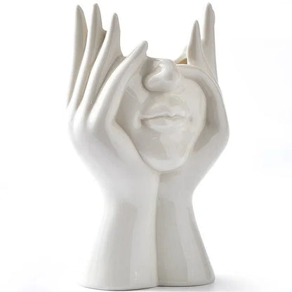 Vase en Céramique Visage Abstrait pour Fleurs et Décoration Intérieure