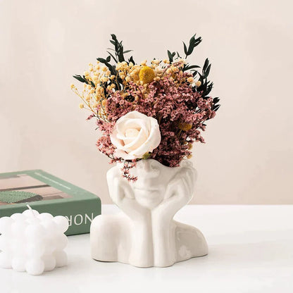 Vase en Céramique Visage Abstrait pour Fleurs et Décoration Intérieure