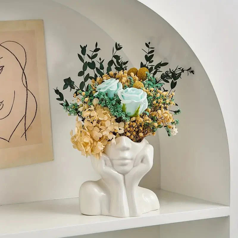 Vase en Céramique Visage Abstrait pour Fleurs et Décoration Intérieure