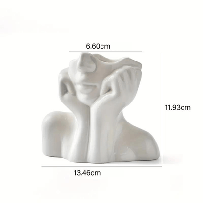 Vase en Céramique Visage Abstrait pour Fleurs et Décoration Intérieure