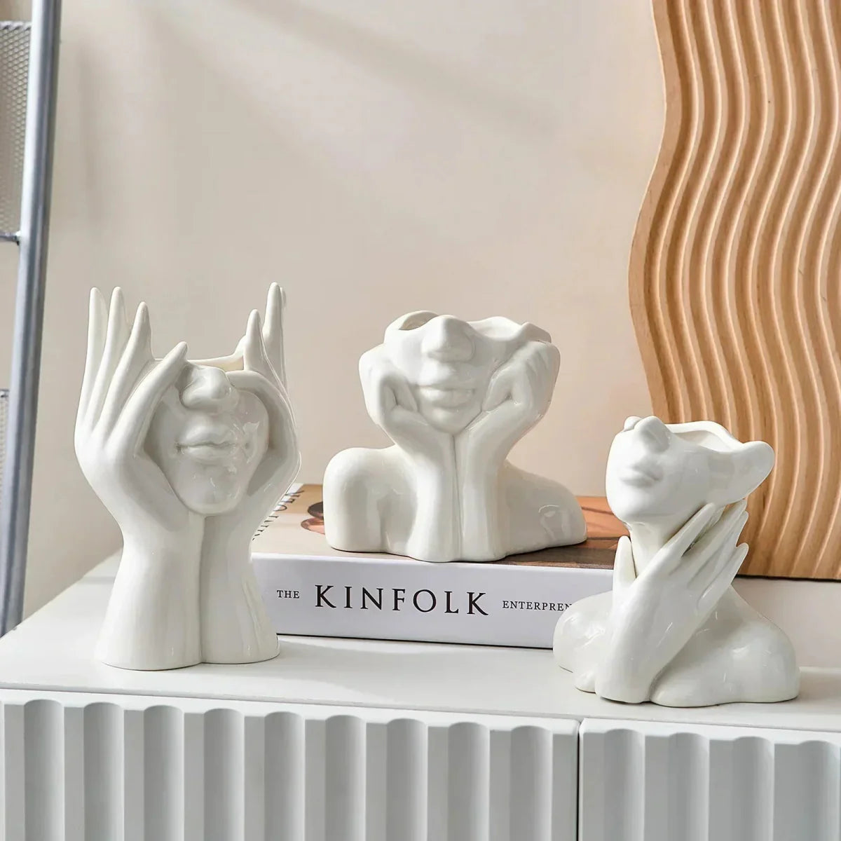 Vase en Céramique Visage Abstrait pour Fleurs et Décoration Intérieure
