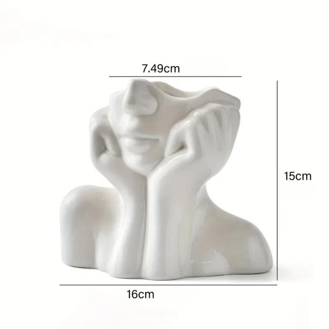 Vase en Céramique Visage Abstrait pour Fleurs et Décoration Intérieure