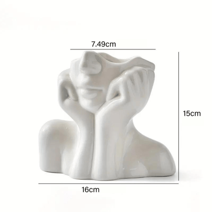 Vase en Céramique Visage Abstrait pour Fleurs et Décoration Intérieure