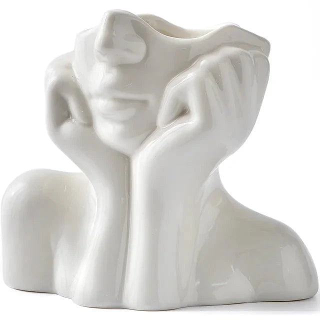 Vase en Céramique Visage Abstrait pour Fleurs et Décoration Intérieure