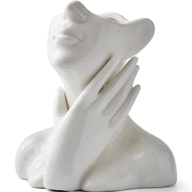 Vase en Céramique Visage Abstrait pour Fleurs et Décoration Intérieure