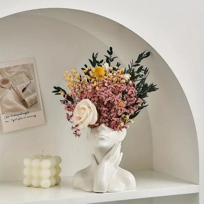 Vase en Céramique Visage Abstrait pour Fleurs et Décoration Intérieure