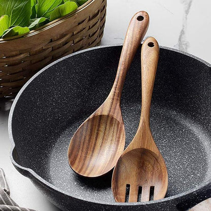 Set de service pour salade en bois d’acacia – Ustensiles de cuisine artisanaux