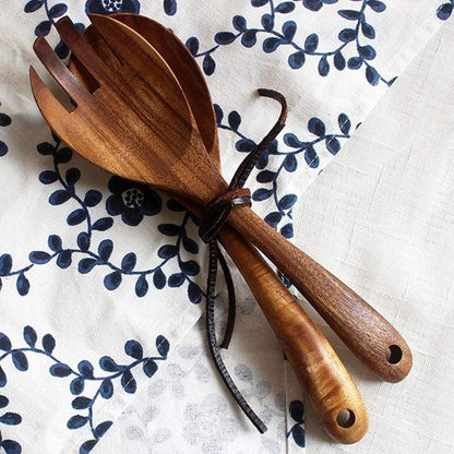 Set de service pour salade en bois d’acacia – Ustensiles de cuisine artisanaux