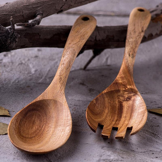 Set de service pour salade en bois d’acacia – Ustensiles de cuisine artisanaux