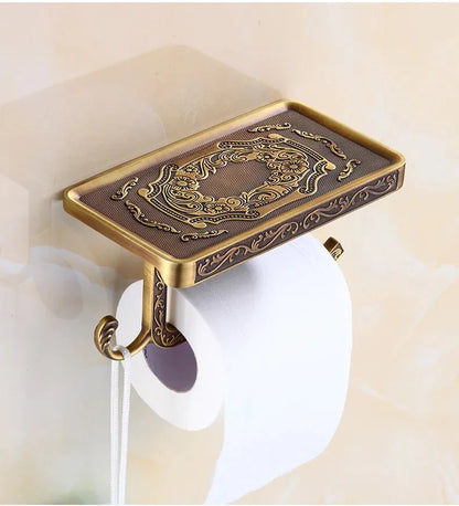 Porte-rouleau mural en bronze antique avec étagère