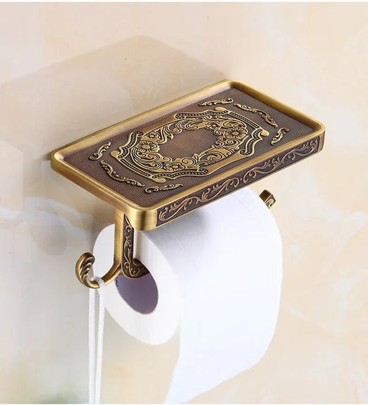 Porte-rouleau mural en bronze antique avec étagère