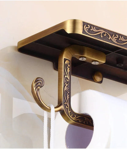 Porte-rouleau mural en bronze antique avec étagère