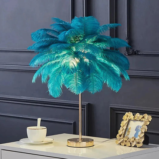 Lampe de table plume dorée Art Déco