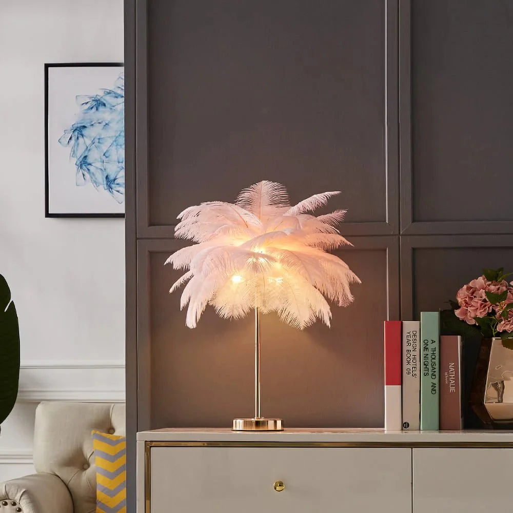Lampe de table plume dorée Art Déco