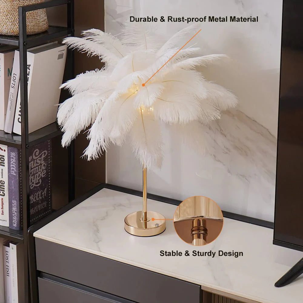 Lampe de table plume dorée Art Déco