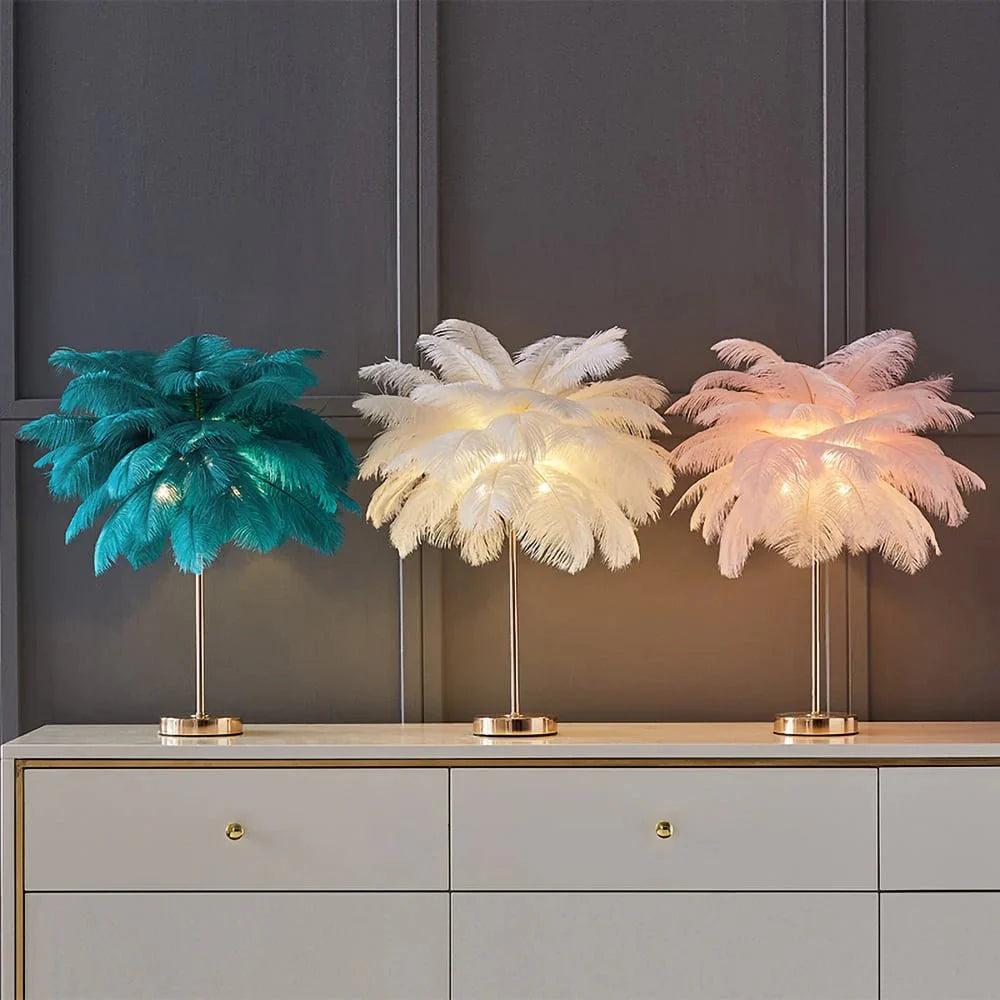 Lampe de table plume dorée Art Déco