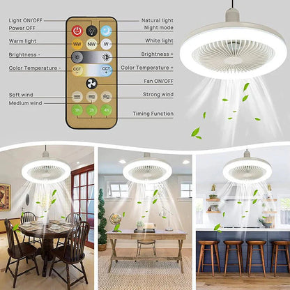 Ventilateur de Plafond avec Lumière LED – Design à Vis et Télécommande