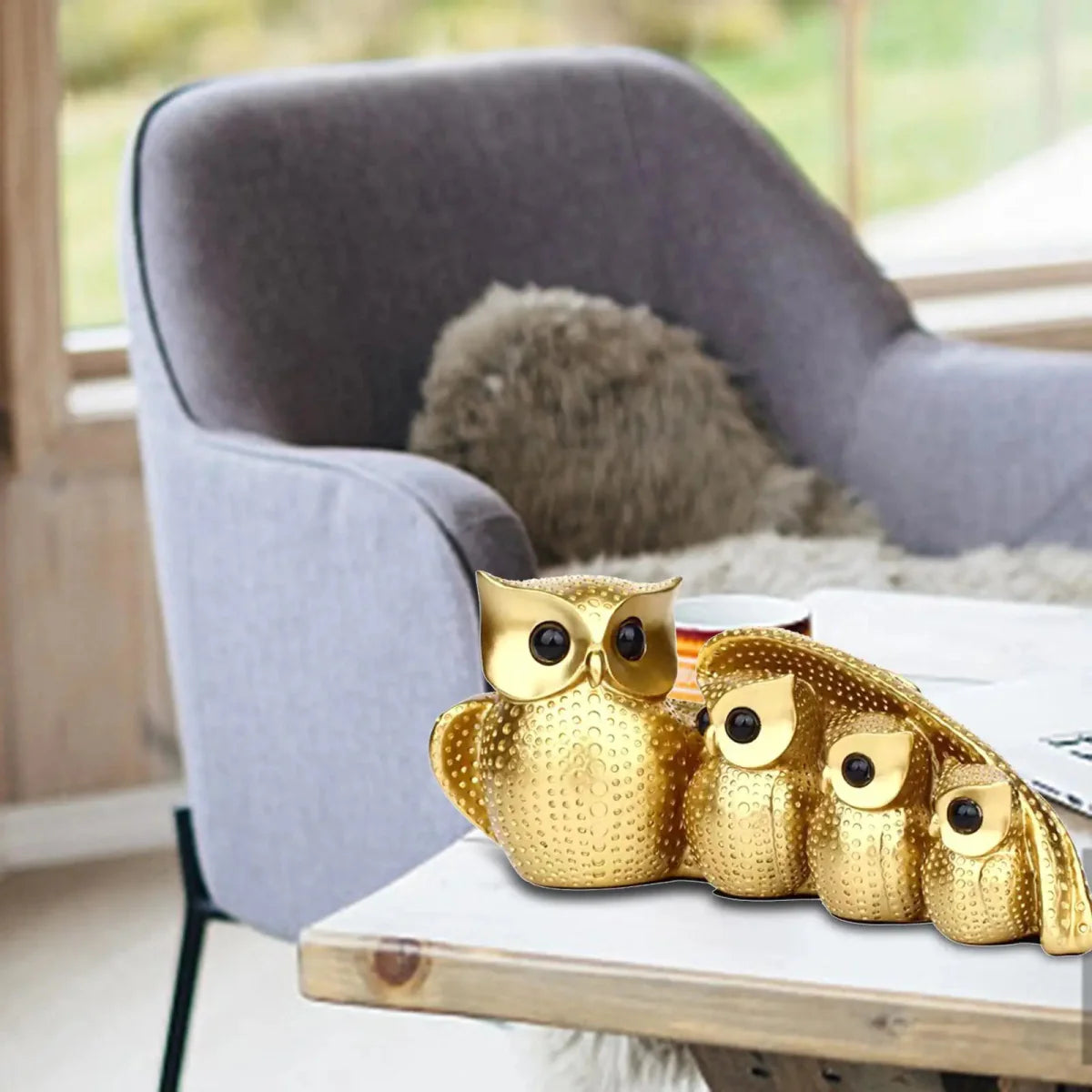 Figurine en Résine de la Famille de Chouettes Charmante – Symbole de Sagesse et d’Unité