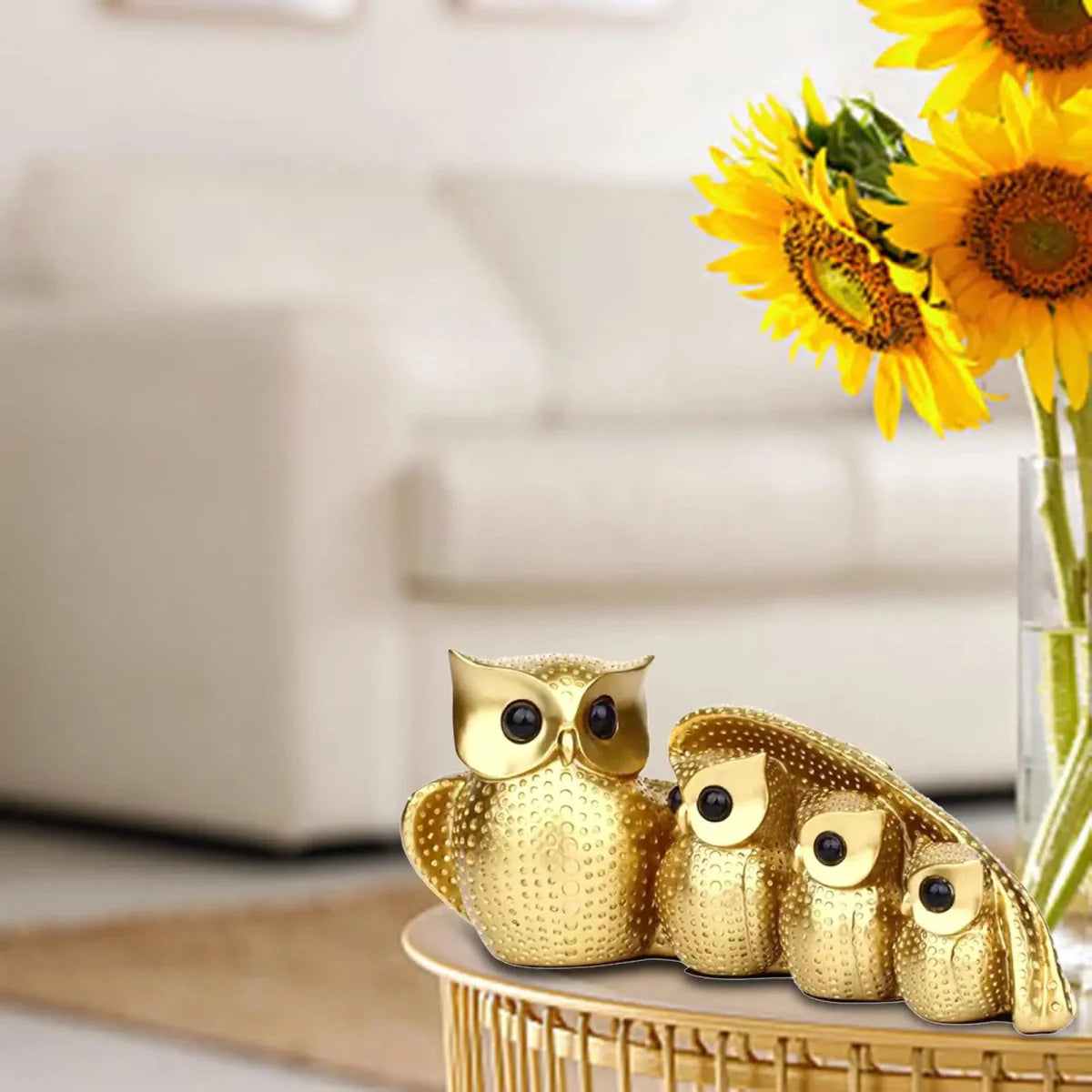 Figurine en Résine de la Famille de Chouettes Charmante – Symbole de Sagesse et d’Unité