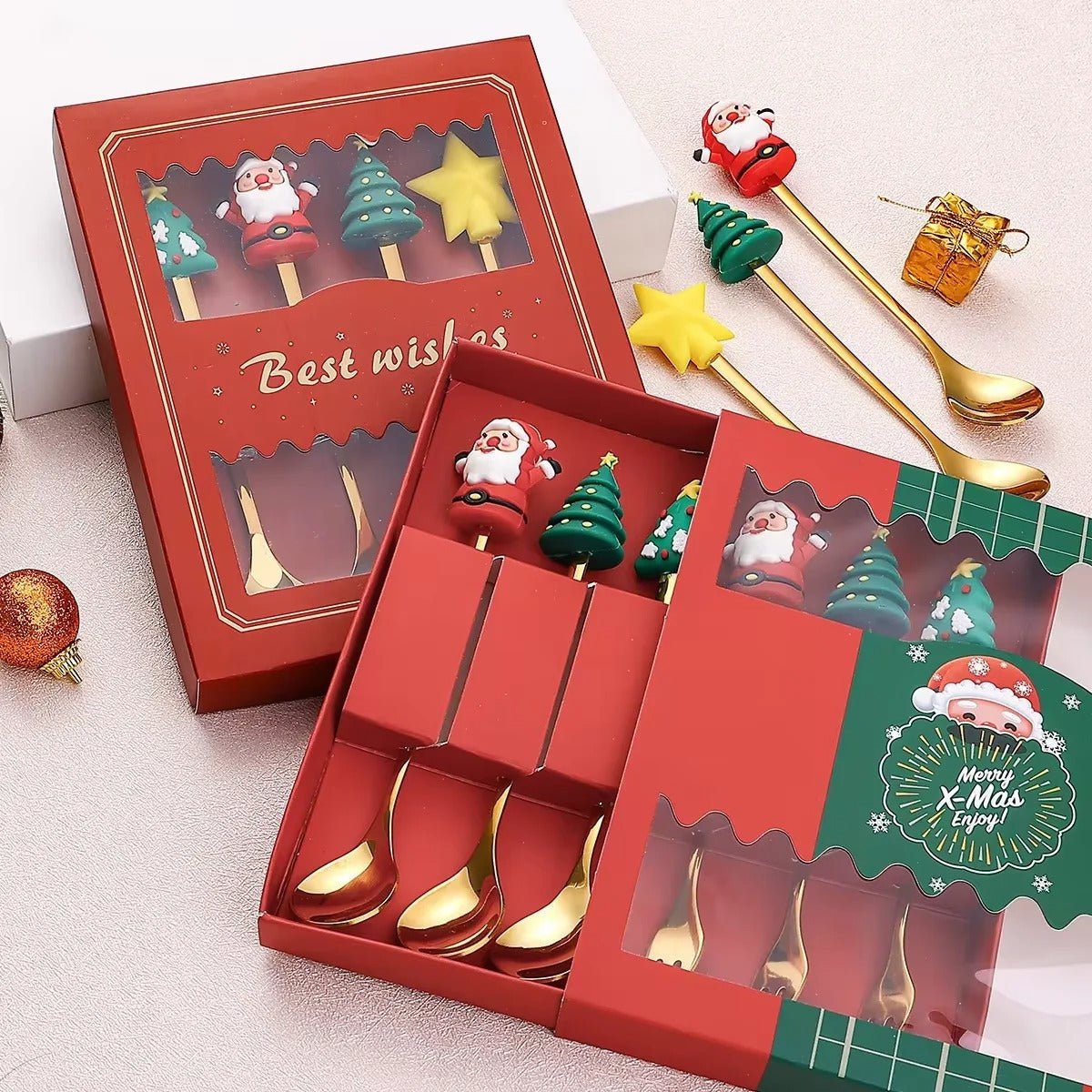 Christmas Stainless Steel Dessert Spoon Set - Holiday Tableware