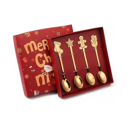 Christmas Stainless Steel Dessert Spoon Set - Holiday Tableware