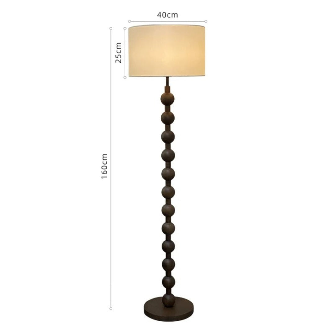 Lampadaire classique en bois avec abat-jour en tissu blanc