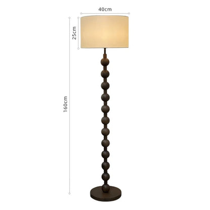 Lampadaire classique en bois avec abat-jour en tissu blanc