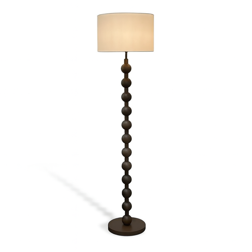 Lampadaire classique en bois avec abat-jour en tissu blanc