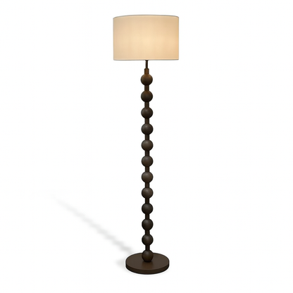 Lampadaire classique en bois avec abat-jour en tissu blanc