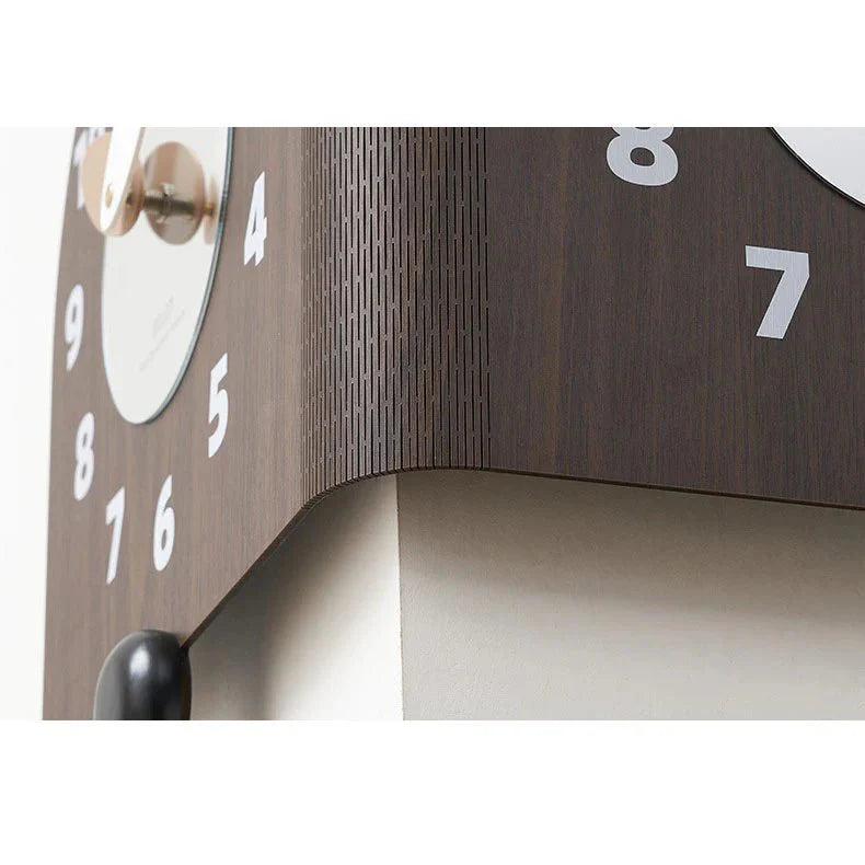 Horloge murale d’angle en bois double face – Design Noyer
