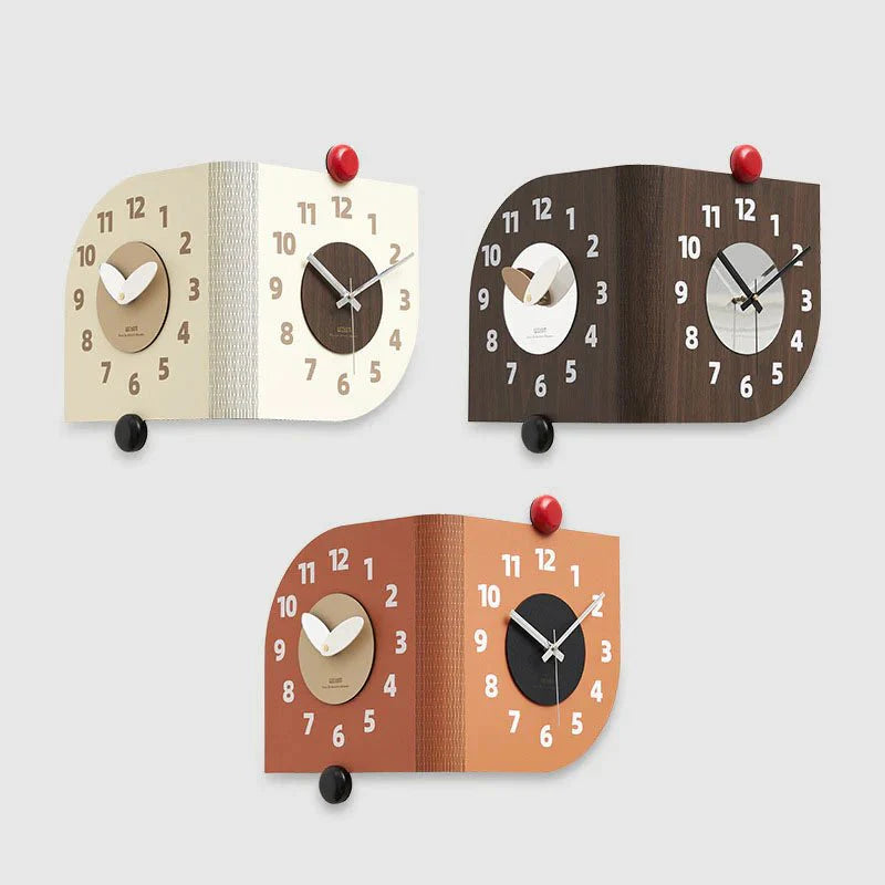 Horloge murale d’angle en bois double face – Design Noyer