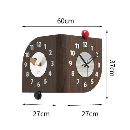 Horloge murale d’angle en bois double face – Design Noyer