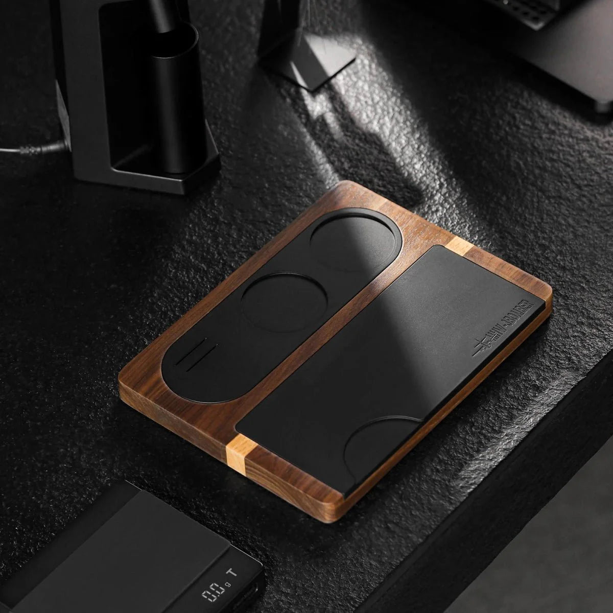 Station de tassage pour espresso - Bois avec tapis en silicone